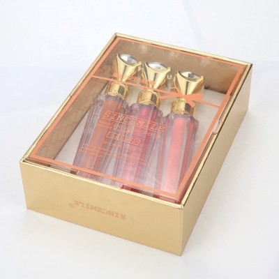 Matte waterproof clear tube high quality Shinny private label big diamond lip gloss 3 packaging set